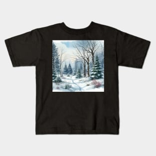 Winter Forest Road Winter Landscape Kids T-Shirt